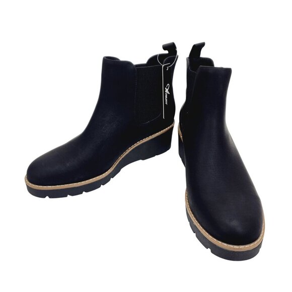 Womens athlefit Wedge Ankle Booties Size 10 Black Faux Leather - Picture 5 of 14